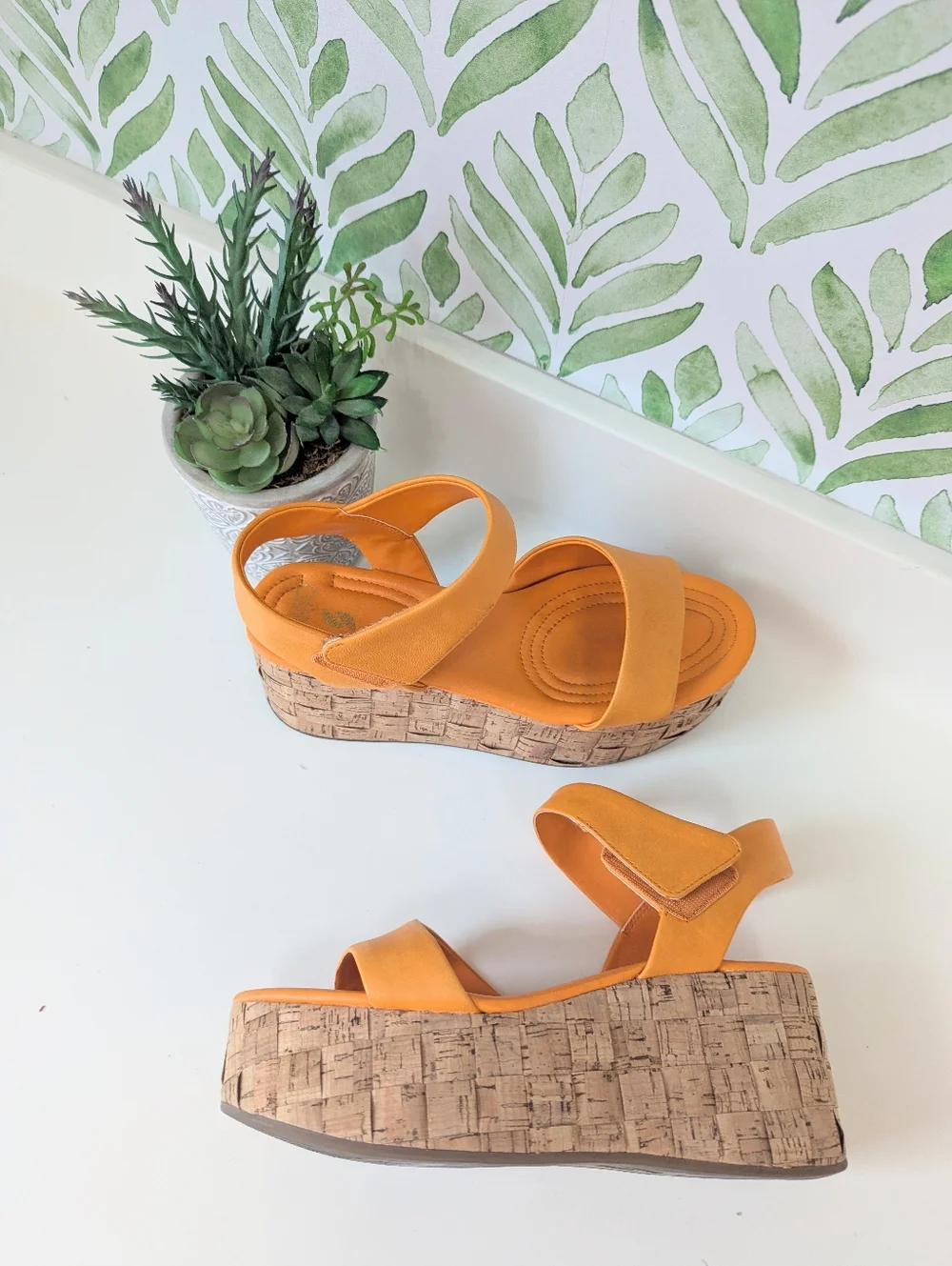 Sarto Women's Orange Cork Platform Sandals 8.5 Leather Upper Demi 2